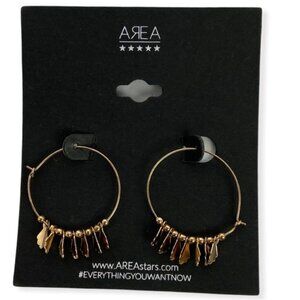 NWT Nordstrom AreaStars Circular Hoop Earrings Gold Tone Leaves‎ Bohemian Boho